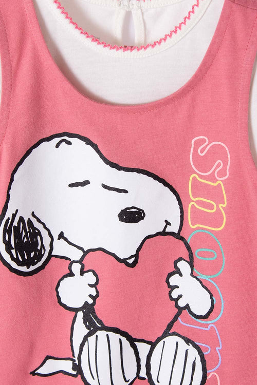 Card slide image -  VESTIDO DE SNOOPY DE MANGA CORTA  MARFIL Y ROSADO PARA BEBÉ NIÑA