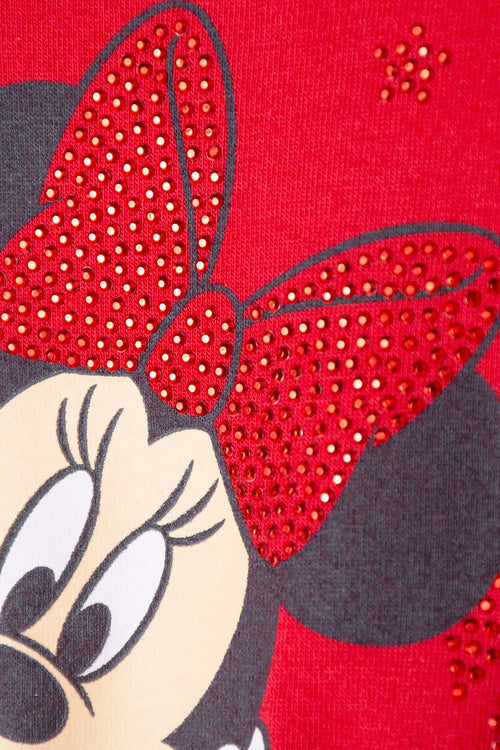 Card slide image -  VESTIDO DE MINNIE MOUSE ROJO ESTAMPADO EN FRENTE PARA BEBÉ NIÑA