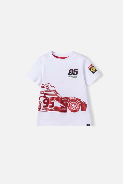 Card slide image -  CAMISETA DE CARS MANGA CORTA BLANCA PARA NIÑO 2T A 5T