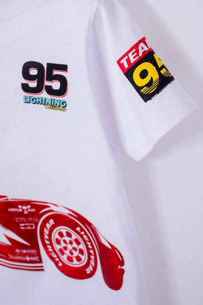 CAMISETA DE CARS MANGA CORTA BLANCA PARA NIÑO 2T A 5T