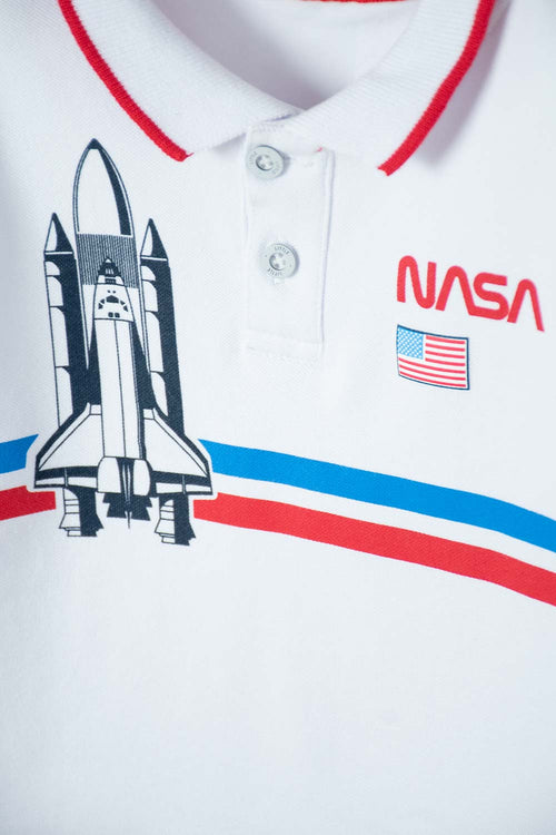 Card slide image -  CAMISETA TIPO POLO NASA BLANCO PARA NIÑO 2T A 5T