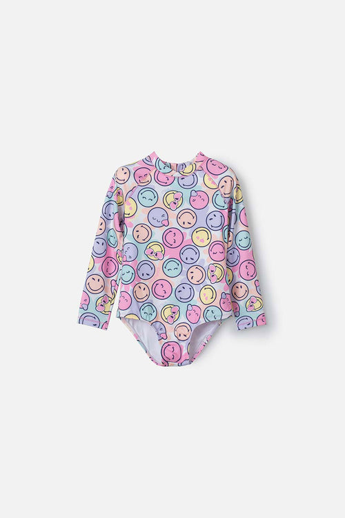 Card slide image -  VESTIDO DE BAÑO DE SMILEY MULTICOLOR MANGA LARGA PARA NIÑA 2T A 5T