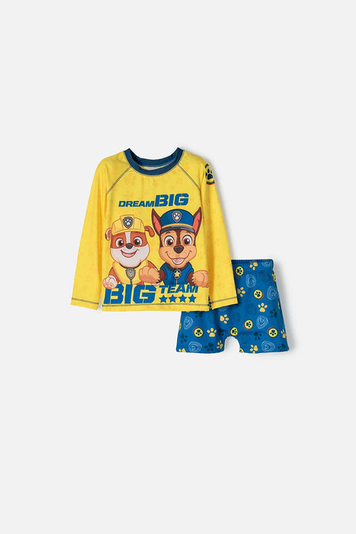 Card slide image -  CONJUNTO DE BAÑO DE PAW PATROL AMARILLO Y AZUL MANGA LARGA PARA NIÑO 2T A 5T