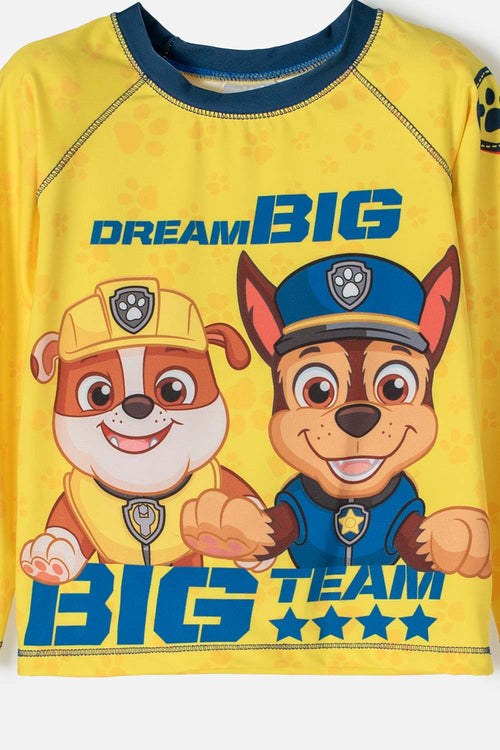 Card slide image -  CONJUNTO DE BAÑO DE PAW PATROL AMARILLO Y AZUL MANGA LARGA PARA NIÑO 2T A 5T