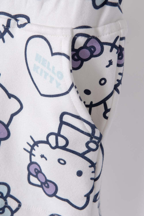 Card slide image -  CONJUNTO DE HELLO KITTY CON SHORT AZUL Y MARFIL PARA NIÑA 2T A 5T