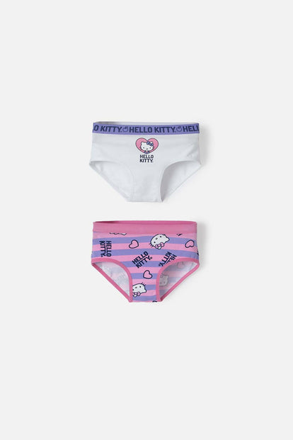 PACK X2 PANTIES DE HELLO KITTY MULTICOLOR EN DÚO PARA NIÑA 2T A 5T