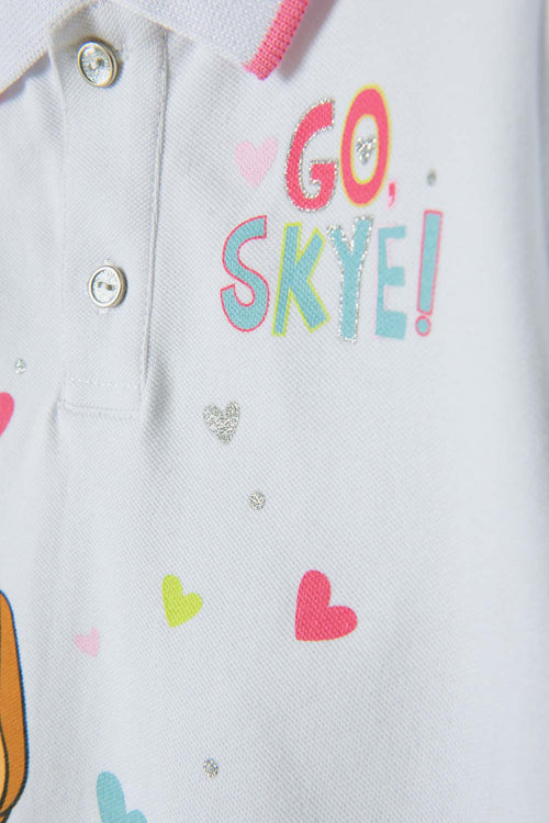 Card slide image -  CAMISETA DE PAW PATROL BLANCA TIPO POLO PARA NIÑA 2T A 5T