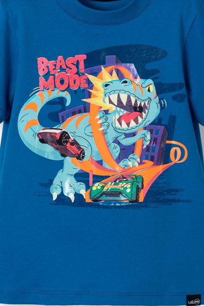 CAMISETA DE HOT WHEELS AZUL CON ESTAMPADO REFLECTIVO PARA NIÑO 2T A 5T
