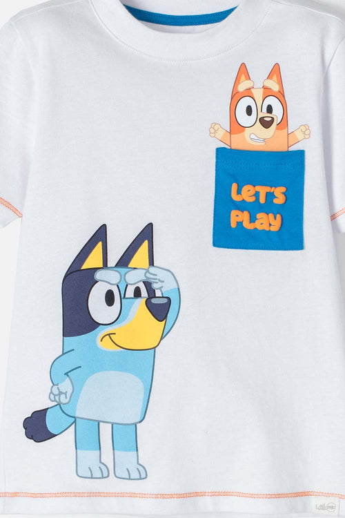 Card slide image -  CAMISETA DE BLUEY BLANCA MANGA CORTA PARA NIÑO 2T A 5T