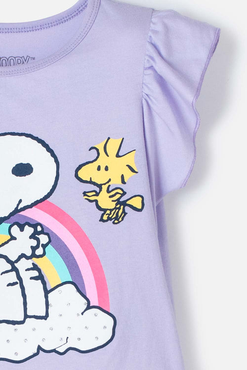 Card slide image -  CAMISETA DE SNOPPY MANGA CORTA LILA PARA NIÑA 2T A 5T