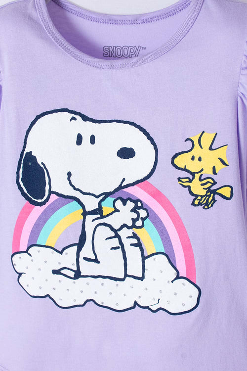 Card slide image -  CAMISETA DE SNOPPY MANGA CORTA LILA PARA NIÑA 2T A 5T