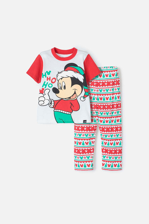 Card slide image -  PIJAMA DE MICKEY MOUSE BLANCA, ROJA Y VERDE DE PANTALÓN LARGO UNISEX 2T A 5T