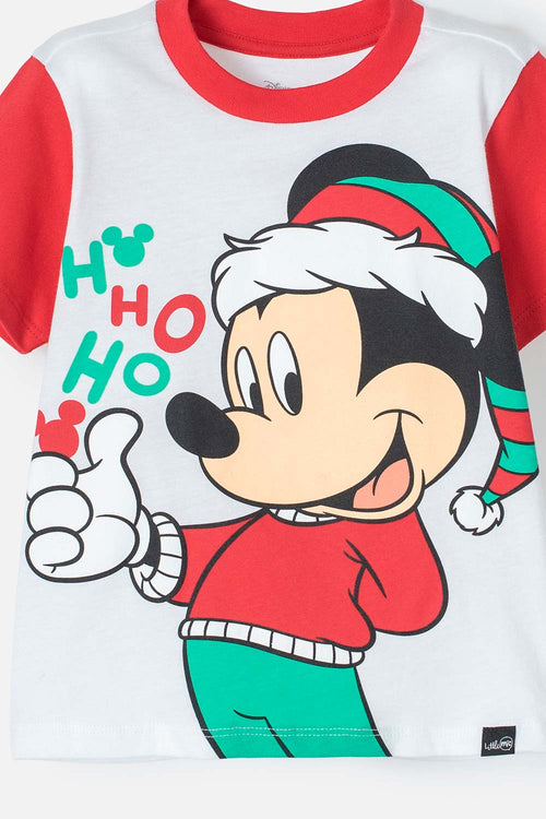Card slide image -  PIJAMA DE MICKEY MOUSE BLANCA, ROJA Y VERDE DE PANTALÓN LARGO UNISEX 2T A 5T