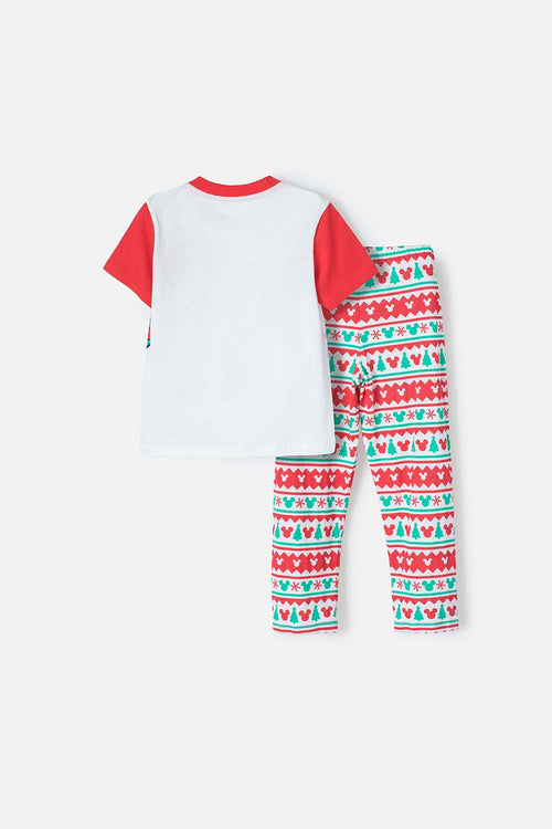 Card slide image -  PIJAMA DE MICKEY MOUSE BLANCA, ROJA Y VERDE DE PANTALÓN LARGO UNISEX 2T A 5T