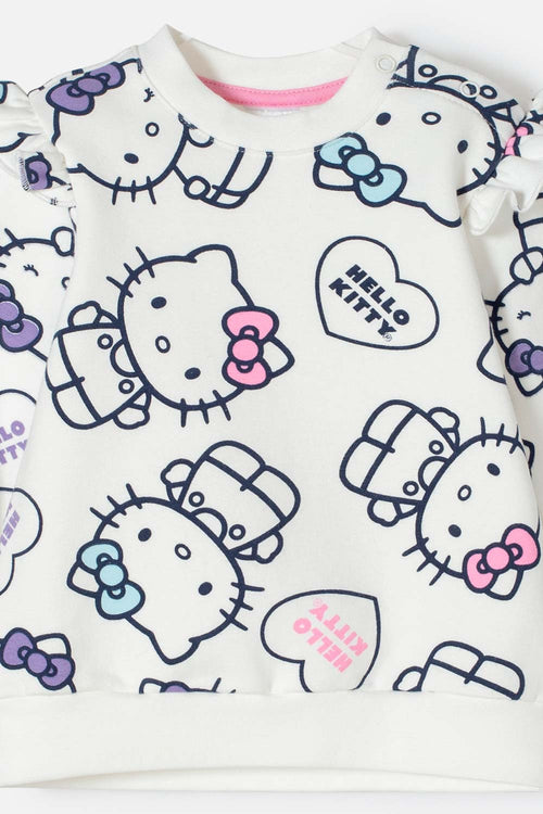 Card slide image -  CONJUNTO HELLO KITTY PANTALÓN LARGO MARFIL PARA BEBÉ NIÑA