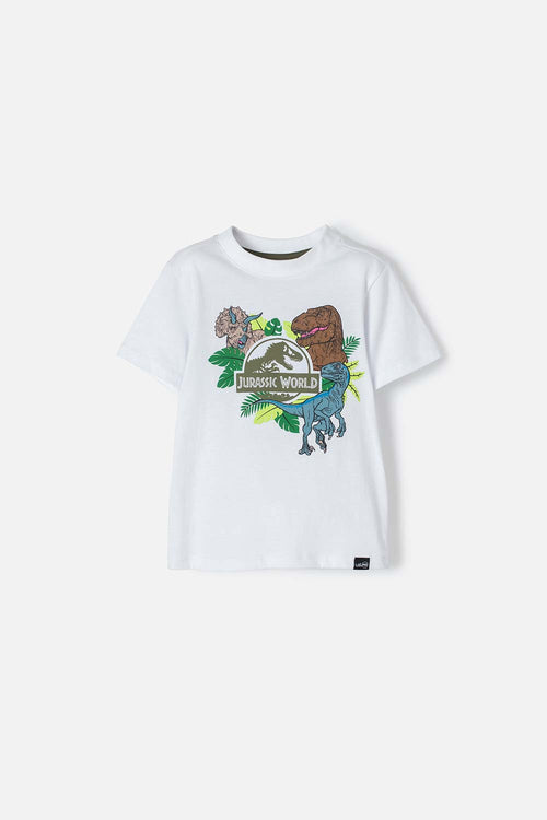 Card slide image -  CAMISETA DE JURASSIC WORLD BLANCA MANGA CORTA PARA NIÑO 2T A 5T