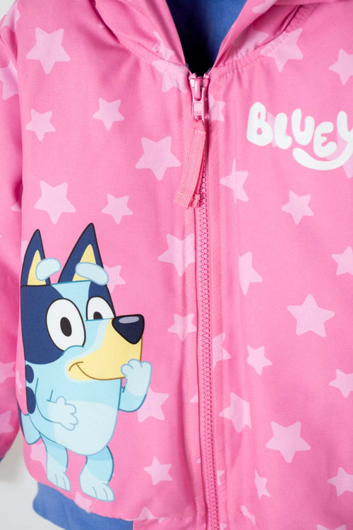 Card slide image -  CHAQUETA DE BLUEY ROSADA Y AZUL CON CAPUCHA PARA NIÑA 2T A 6T