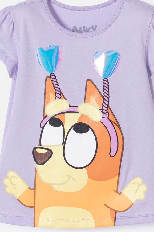 Card slide image -  CAMISETA DE BLUEY MANGA CORTA LAVANDA CLARO PARA NIÑA 2T A 6T