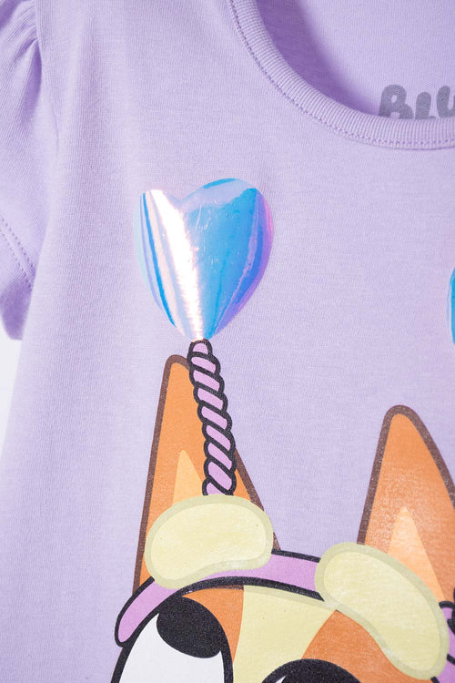 Card slide image -  CAMISETA DE BLUEY MANGA CORTA LAVANDA CLARO PARA NIÑA 2T A 6T