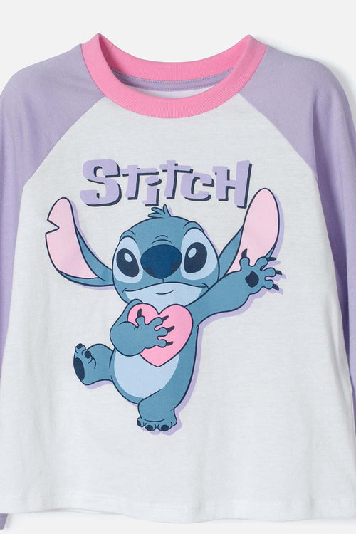 Card slide image -  PIJAMA DE STITCH CON PANTALÓN BLANCO Y LILA PARA NIÑA 2T A 5T