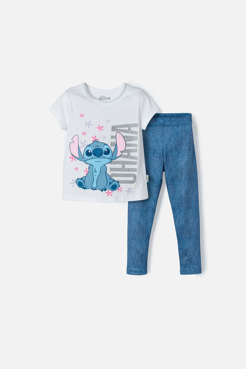 Card slide image -  CONJUNTO DE STITCH CON CAMISETA BLANCO Y AZUL PARA NIÑA 2T A 5T