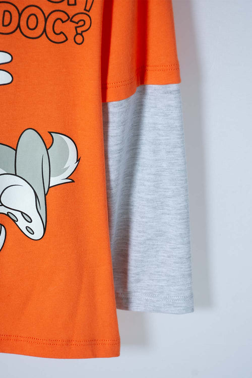 Card slide image -  CAMISETA DE BUGS BUNNY NARANJA Y GRIS MANGA LARGA PARA NIÑO 2T A 5T