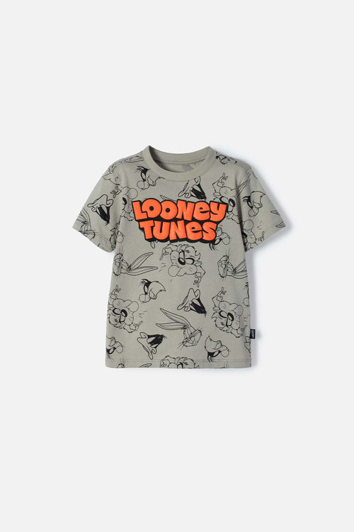 Card slide image -  CAMISETA LOONEY TUNES MANGA CORTA VERDE ACEITUNA PARA BEBÉ NIÑO