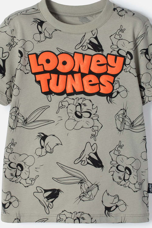 Card slide image -  CAMISETA LOONEY TUNES MANGA CORTA VERDE ACEITUNA PARA BEBÉ NIÑO