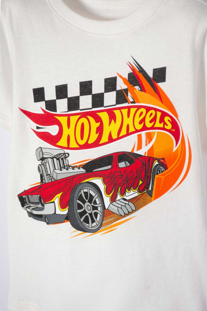 CAMISETA HOT WHEELS MANGA CORTA MARFIL PARA NIÑO 2T A 6T