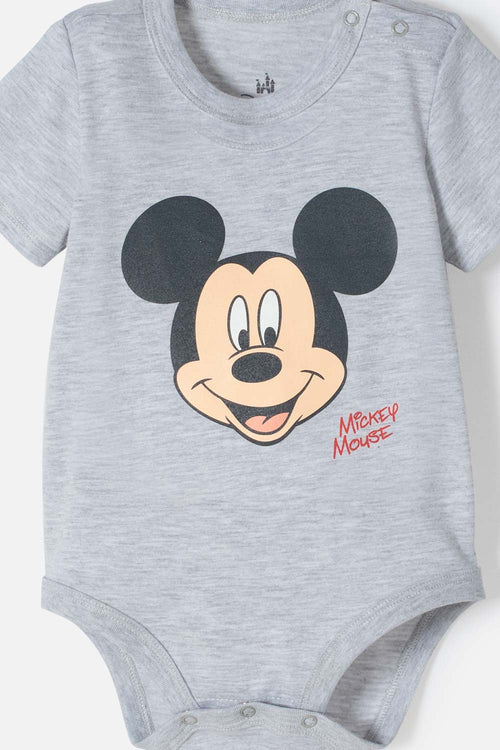 Card slide image -  BODY DE MICKEY MOUSE GRIS JASPE ESTAMPADO EN FRENTE PARA BEBÉ NIÑO
