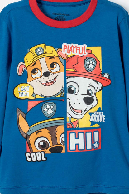 PIJAMA DE PAW PATROL CON PANTALÓN LARGO AZUL Y ROJO PARA NIÑO 2T A 6T