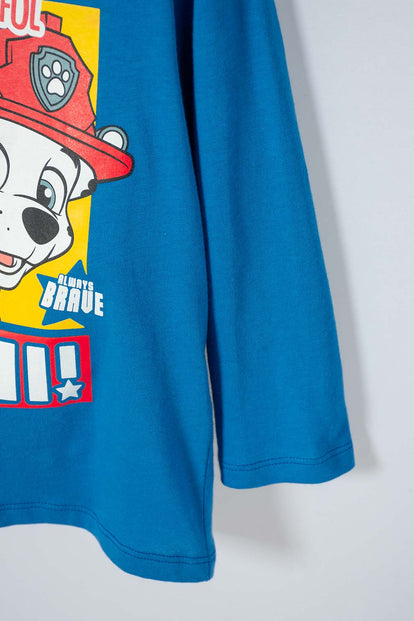 PIJAMA DE PAW PATROL CON PANTALÓN LARGO AZUL Y ROJO PARA NIÑO 2T A 6T