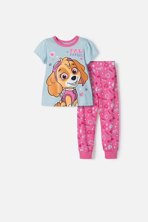 Card slide image -  PIJAMA DE PAW PATROL AZUL Y FUCSIA MANGA CORTA PARA NIÑA 2T A 6T