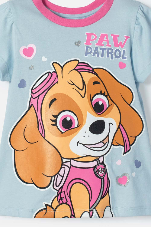Card slide image -  PIJAMA DE PAW PATROL AZUL Y FUCSIA MANGA CORTA PARA NIÑA 2T A 6T