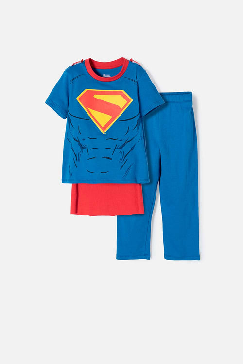 Card slide image -  PIJAMA DE SUPERMAN CON PANTALÓN LARGO AZUL Y ROJO PARA NIÑO 2T A 5T
