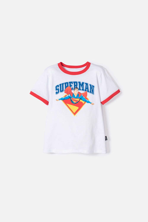 Card slide image -  CAMISETA DE SUPERMAN MANGA CORTA BLANCO Y ROJO PARA NIÑO 2T A 5T