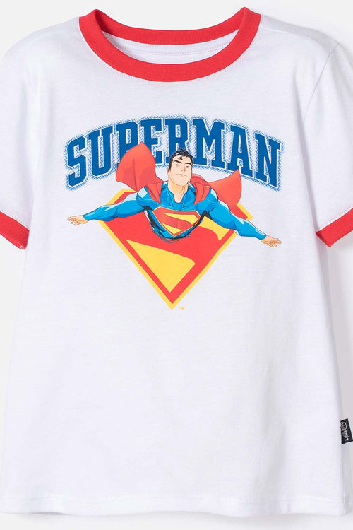 Card slide image -  CAMISETA DE SUPERMAN MANGA CORTA BLANCO Y ROJO PARA NIÑO 2T A 5T