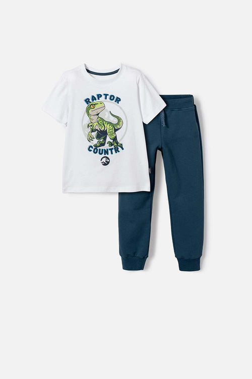 Card slide image -  CONJUNTO DE JURASSIC WORLD BLANCO Y AZUL DE PANTALÓN LARGO PARA NIÑO 2T A 5T