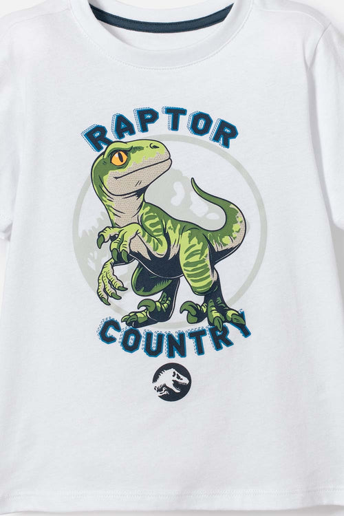 Card slide image -  CONJUNTO DE JURASSIC WORLD BLANCO Y AZUL DE PANTALÓN LARGO PARA NIÑO 2T A 5T