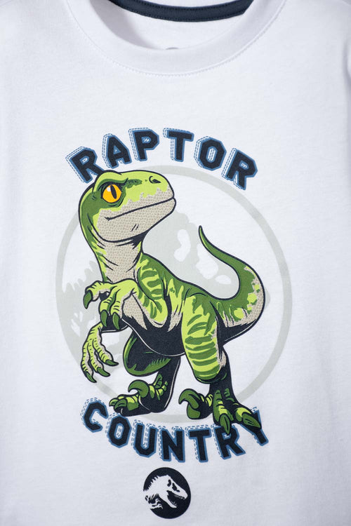 Card slide image -  CONJUNTO DE JURASSIC WORLD BLANCO Y AZUL DE PANTALÓN LARGO PARA NIÑO 2T A 5T