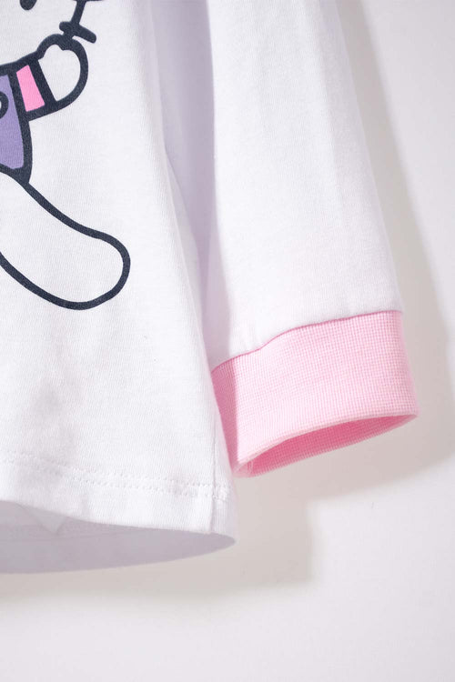 Card slide image -  PIJAMA DE HELLO KITTY BLANCA Y ROSADA DE CAMISETA MANGA LARGA PARA BEBÉ NIÑA