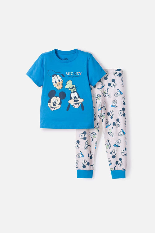 Card slide image -  PIJAMA DE MICKEY MOUSE AZUL Y MARFIL OSCURO DE PANTALÓN LARGO PARA NIÑO 2T A 5T