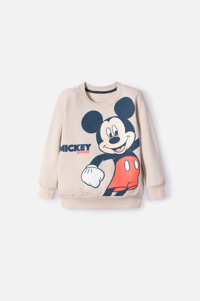 BUZO DE MICKEY MOUSE CAQUI ESTAMPADO EN FRENTE PARA NIÑO 2T A 5T