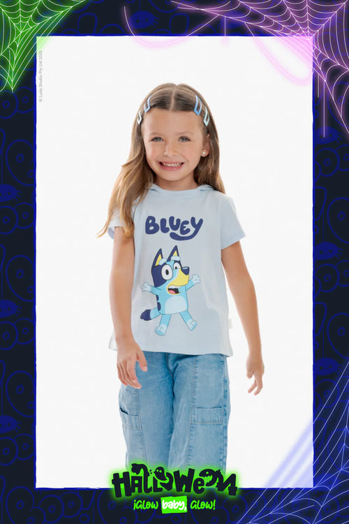 Card slide image -  CAMISETA DE BLUEY CON CAPUCHA AZUL PARA NIÑA 2T A 6T