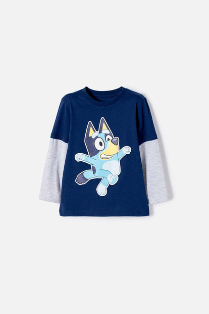 CAMISETA DE BLUEY AZUL MANGA LARGA PARA NIÑO 2T A 6T