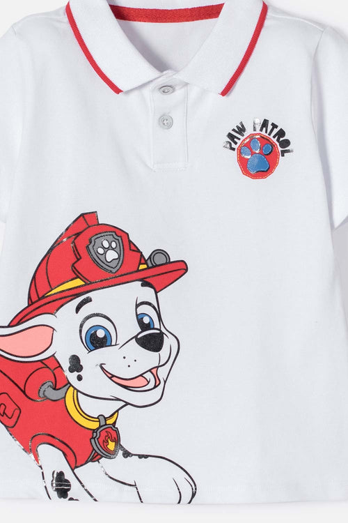 Card slide image -  CAMISETA TIPO POLO DE PAW PATROL BLANCO PARA NIÑO 2T A 6T
