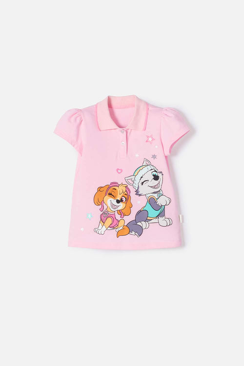 Card slide image -  CAMISETA TIPO POLO DE PAW PATROL ROSADA PARA NIÑA 2T A 6T
