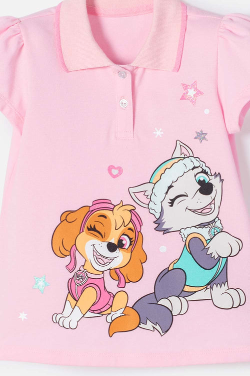 Card slide image -  CAMISETA TIPO POLO DE PAW PATROL ROSADA PARA NIÑA 2T A 6T
