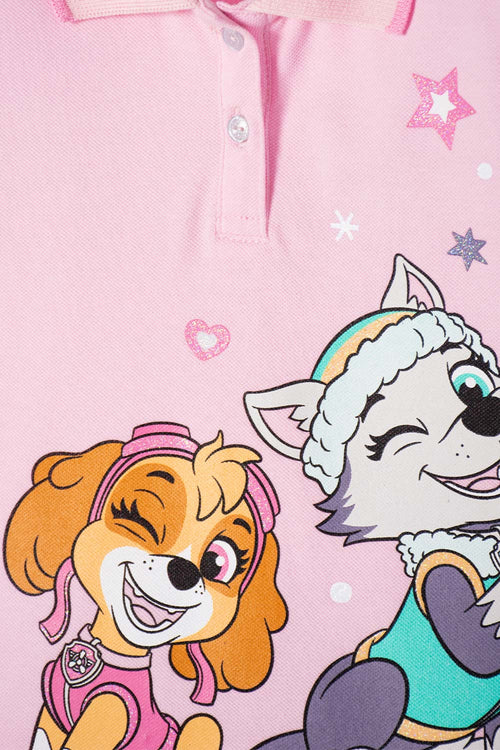Card slide image -  CAMISETA TIPO POLO DE PAW PATROL ROSADA PARA NIÑA 2T A 6T
