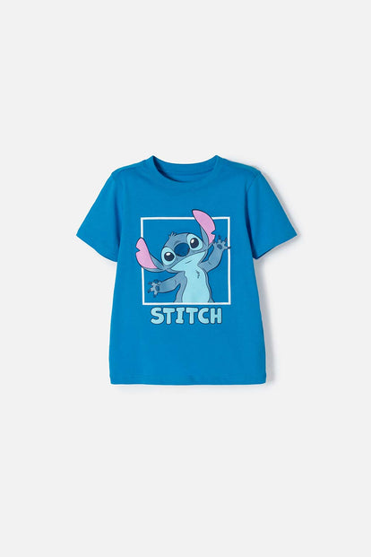 CAMISETA DE STITCH MANGA CORTA AZUL PARA NIÑA 2T A 5T